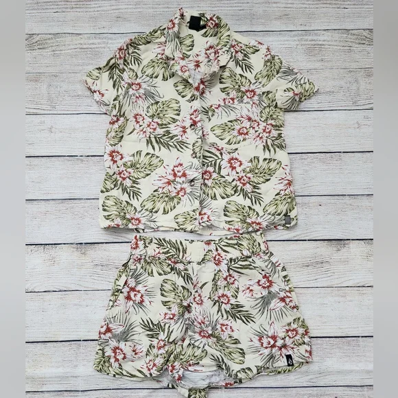 Volcom Not Real Shore Shorts Set Tropical Green Tea Girls S 7/8 - Picture 2 of 12